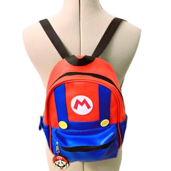 New Official Nintendo Super Mario Bros Mini Backpack ~ Red Blue Faux Leather - Picture 1 of 9